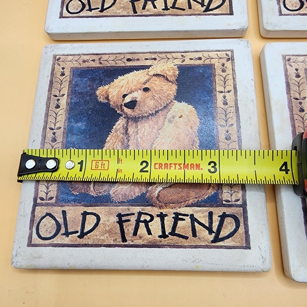 Old Friend Teddy Bear Drink Coasters Absorbent Stone Art Set 4 Vintage - Picture 3 of 3